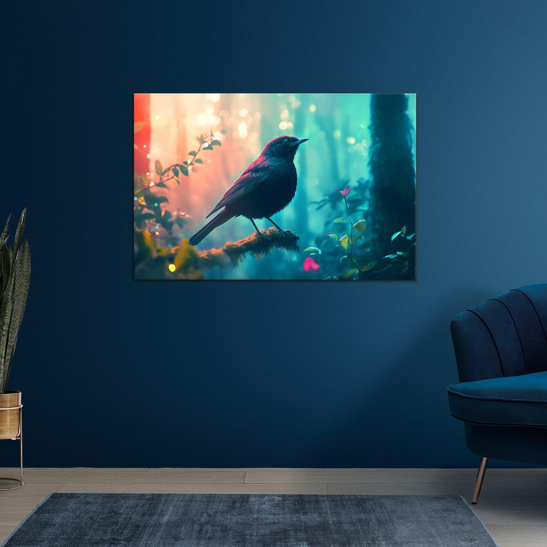 Blackbird canvas painting in living room