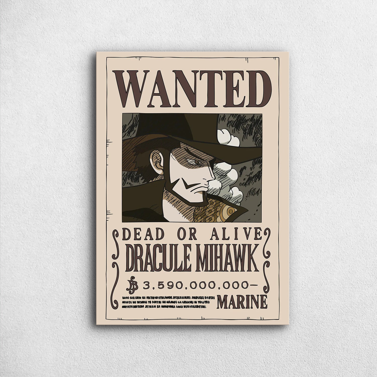 Dracule Mihawk Wanted One Piece Metal Poster - Anime Wall