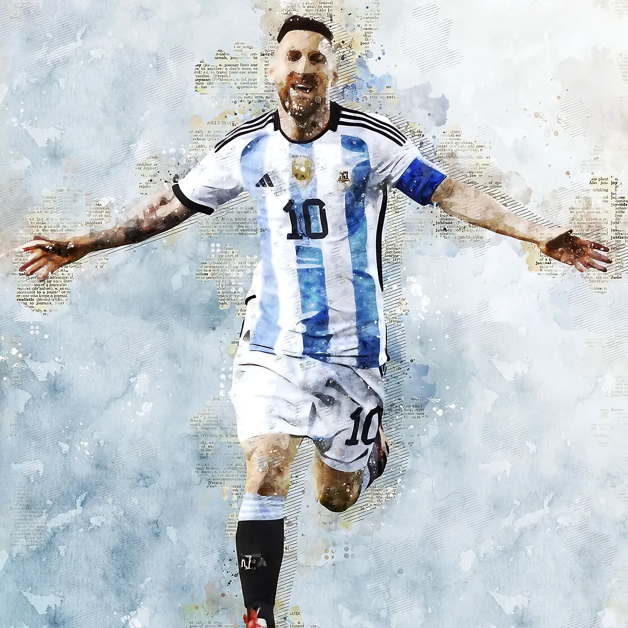 Lionel Messi Watercolor Celebration Poster – Argentina’s No.10 | Premium Poster
