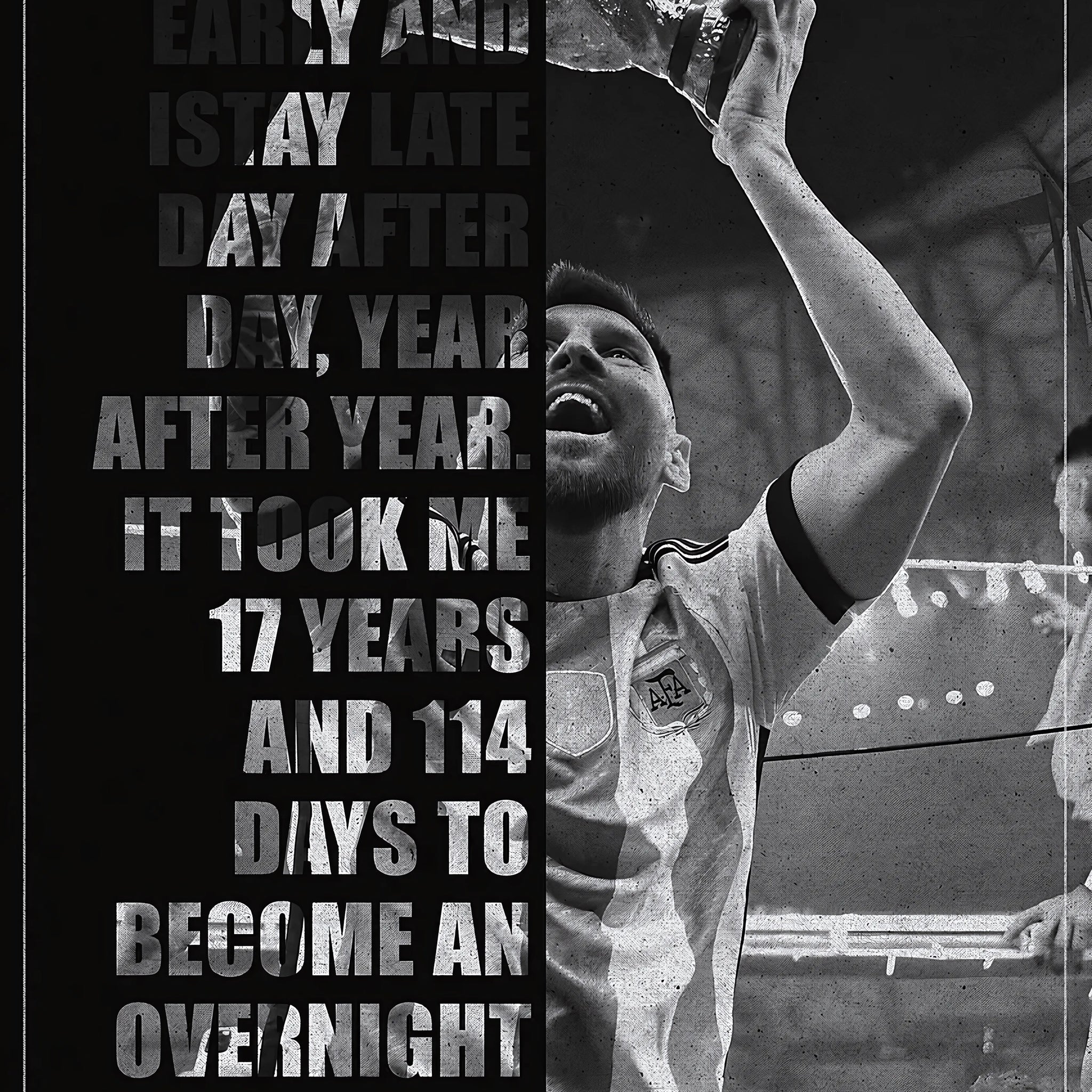 Lionel Messi Success Quote Poster – World Cup Victory | Premium Print