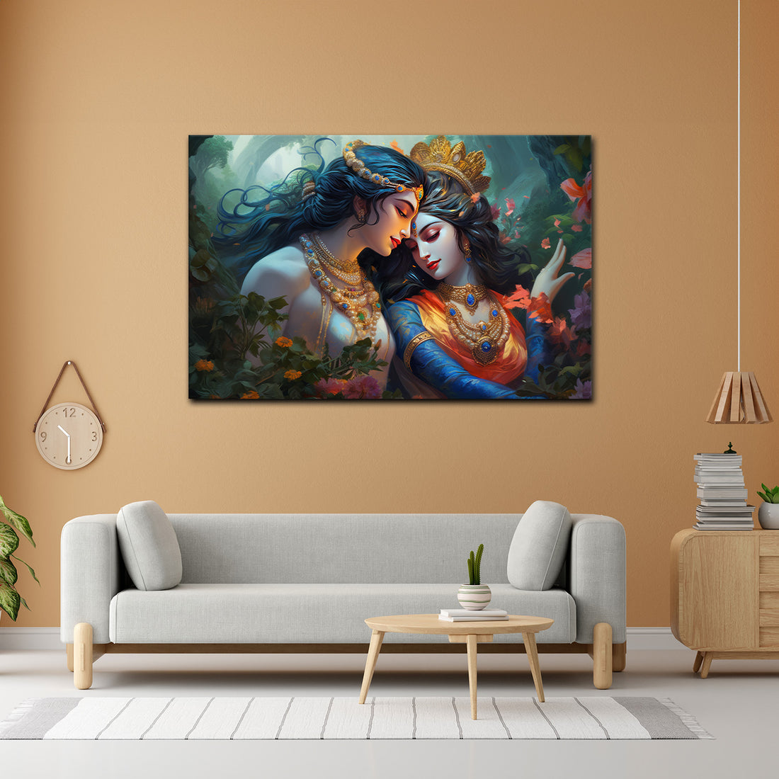 🌿 Radha Krishna Forest Harmony Canvas Painting – The Eternal Love Amid Nature’s Grace