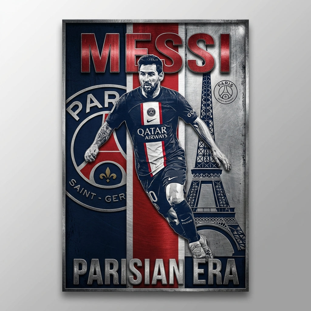 Messi Brushed Metal Poster - Navy, Red & White Edition