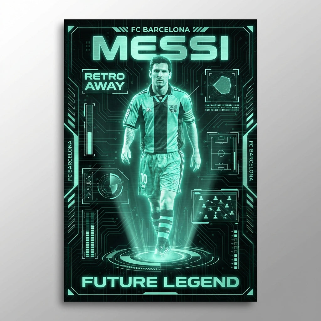 Messi Futuristic HUD Poster - Mint & Black Edition