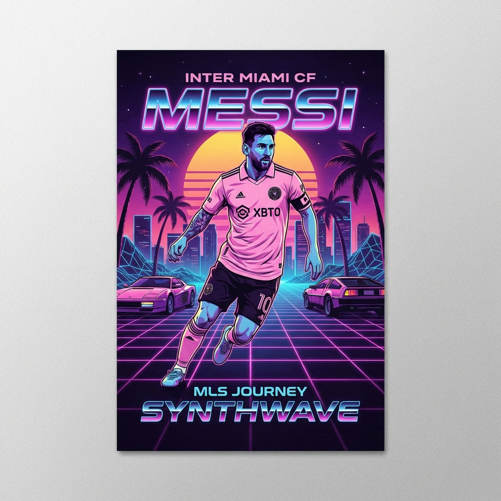 Messi Synthwave Poster - Heron Pink & Black Edition