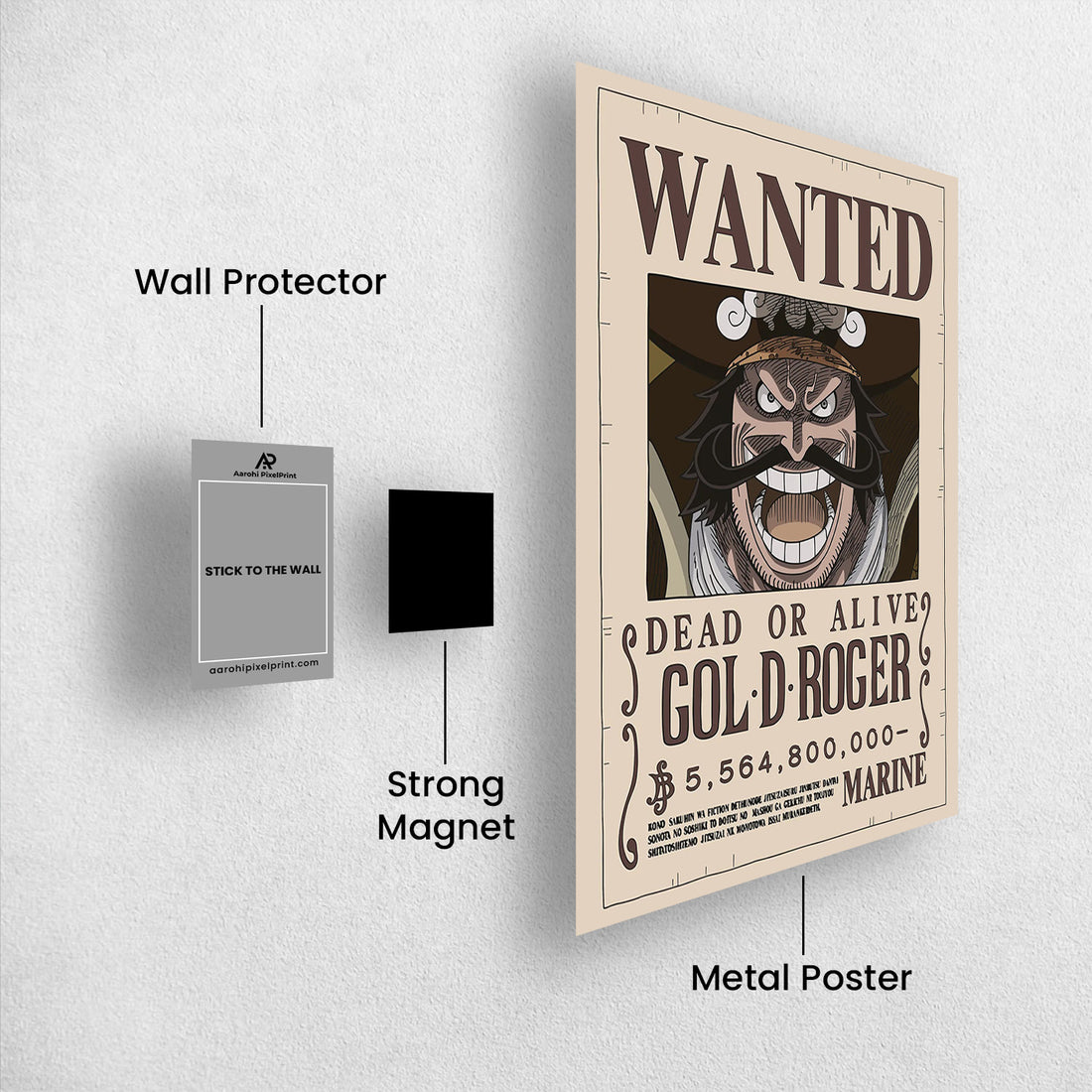 Gold D. Roger Wanted - One Piece Metal Poster Media 1