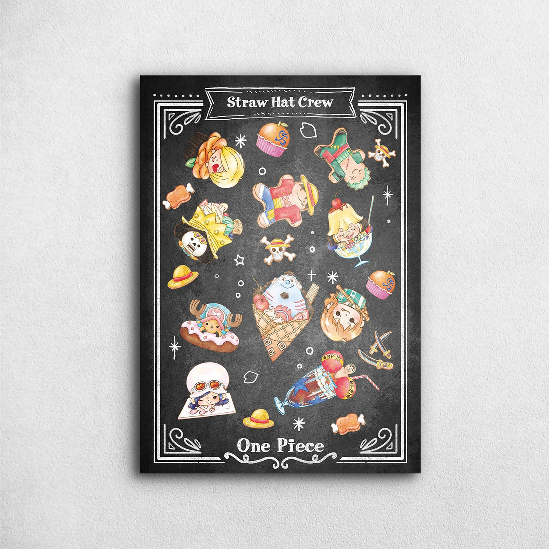 One Piece Straw Hat Crew Sweets Chalkboard - One Piece Metal Poster Media 1