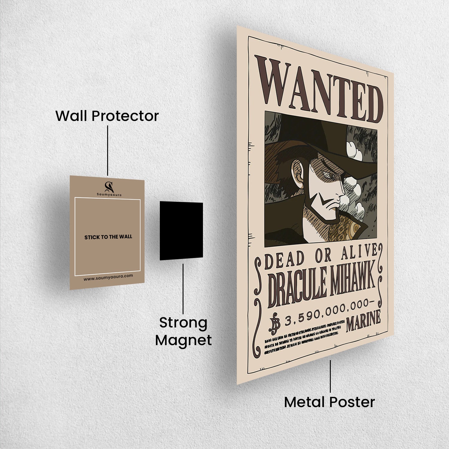 Dracule Mihawk Wanted One Piece Metal Poster - Anime Wall