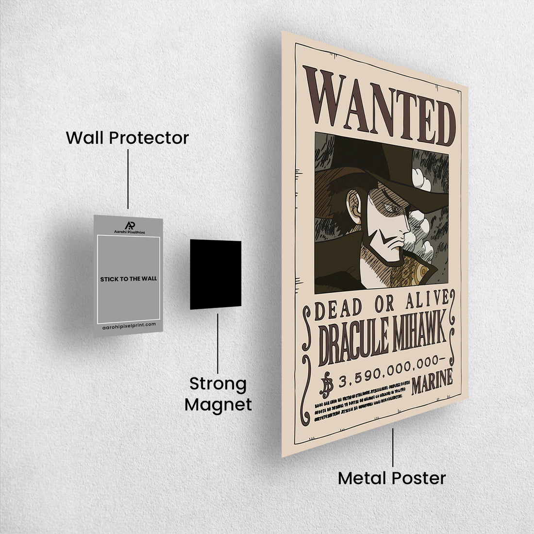 Dracule Mihawk Wanted - One Piece Metal Poster Media 1