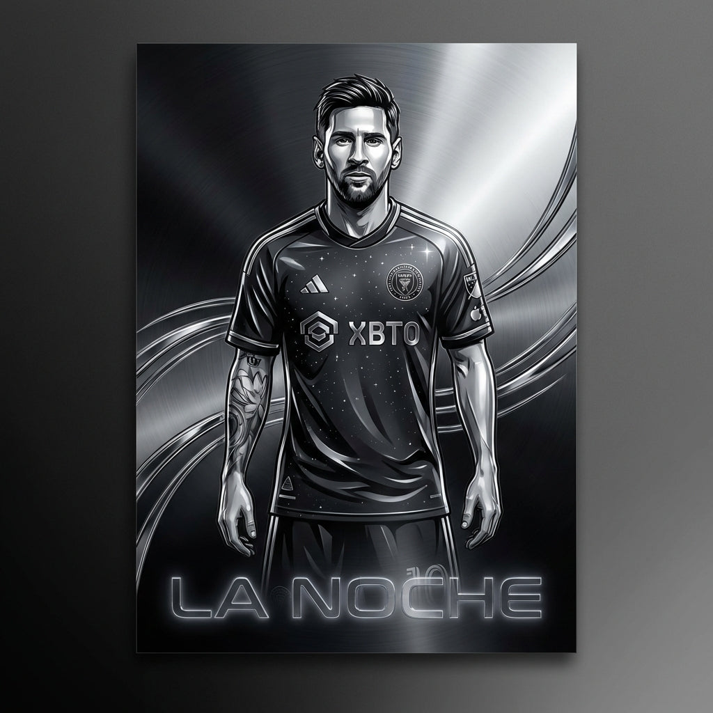 Messi Chrome Poster - Navy Blue & Gold Edition