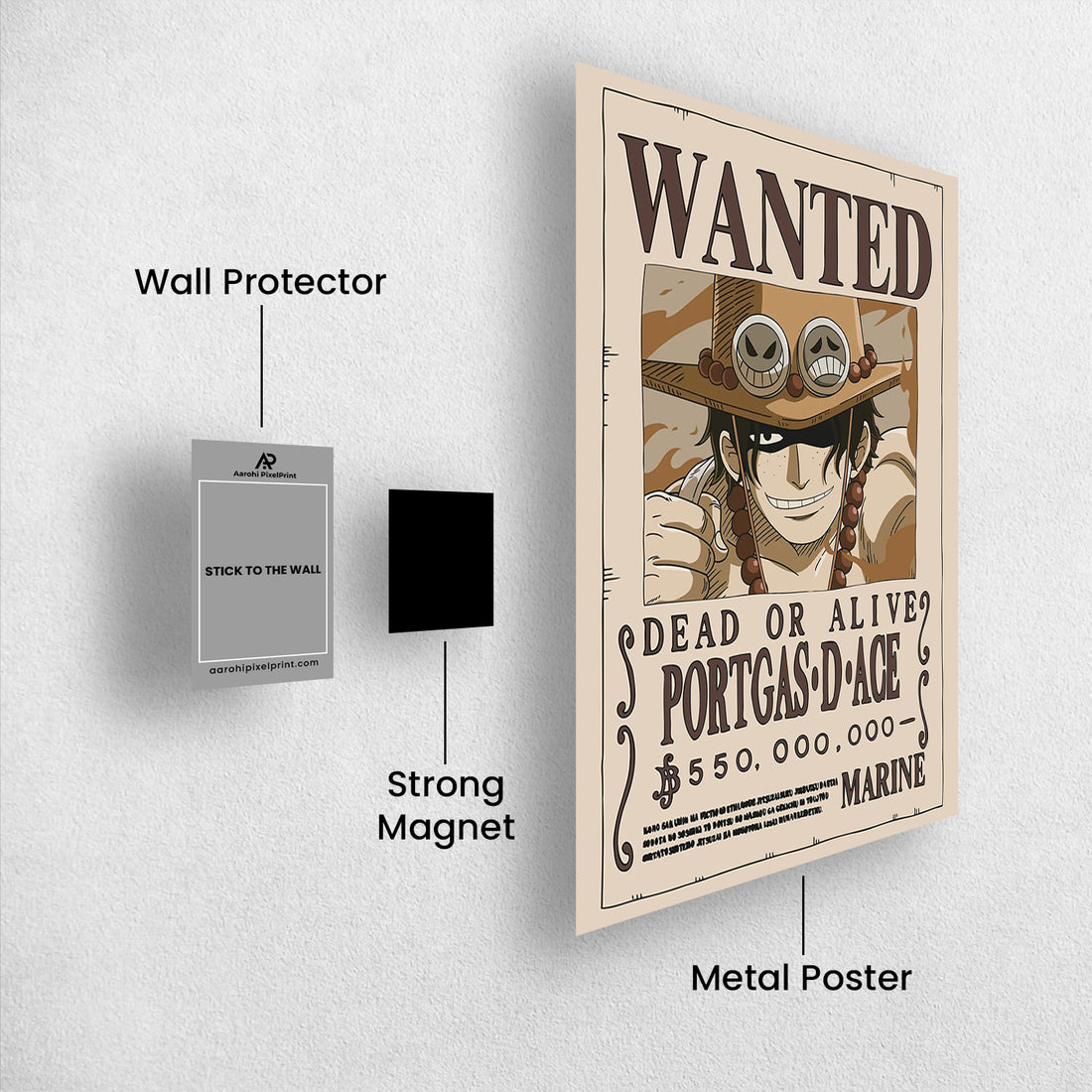 Portgas D. Ace Wanted - One Piece Metal Poster Media 1