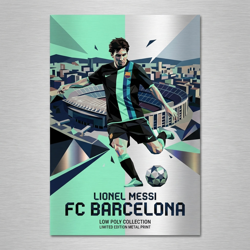 Messi Low Poly Poster - Mint & Black Edition