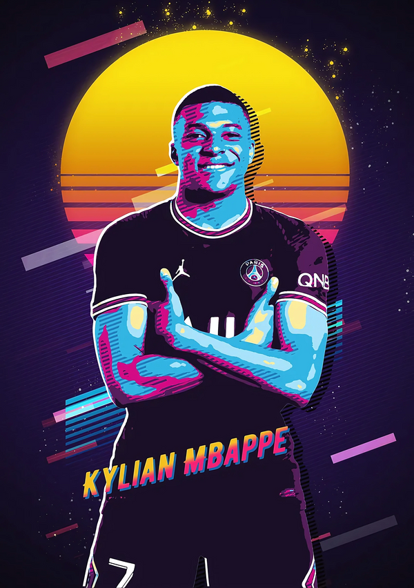 Kylian Mbappe Retro Poster PSG No. 7 | Synthwave Neon Art Poster
