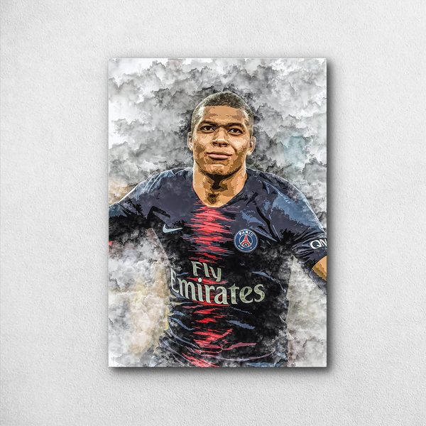 Mbappé PSG Poster – Watercolor Cloud Art for Football Fans