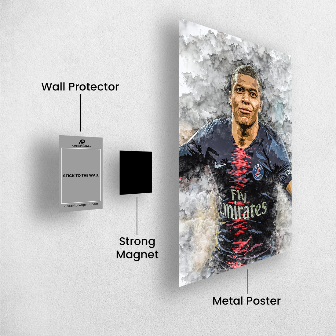 Mbappé PSG Poster – Watercolor Cloud Art for Football Fans