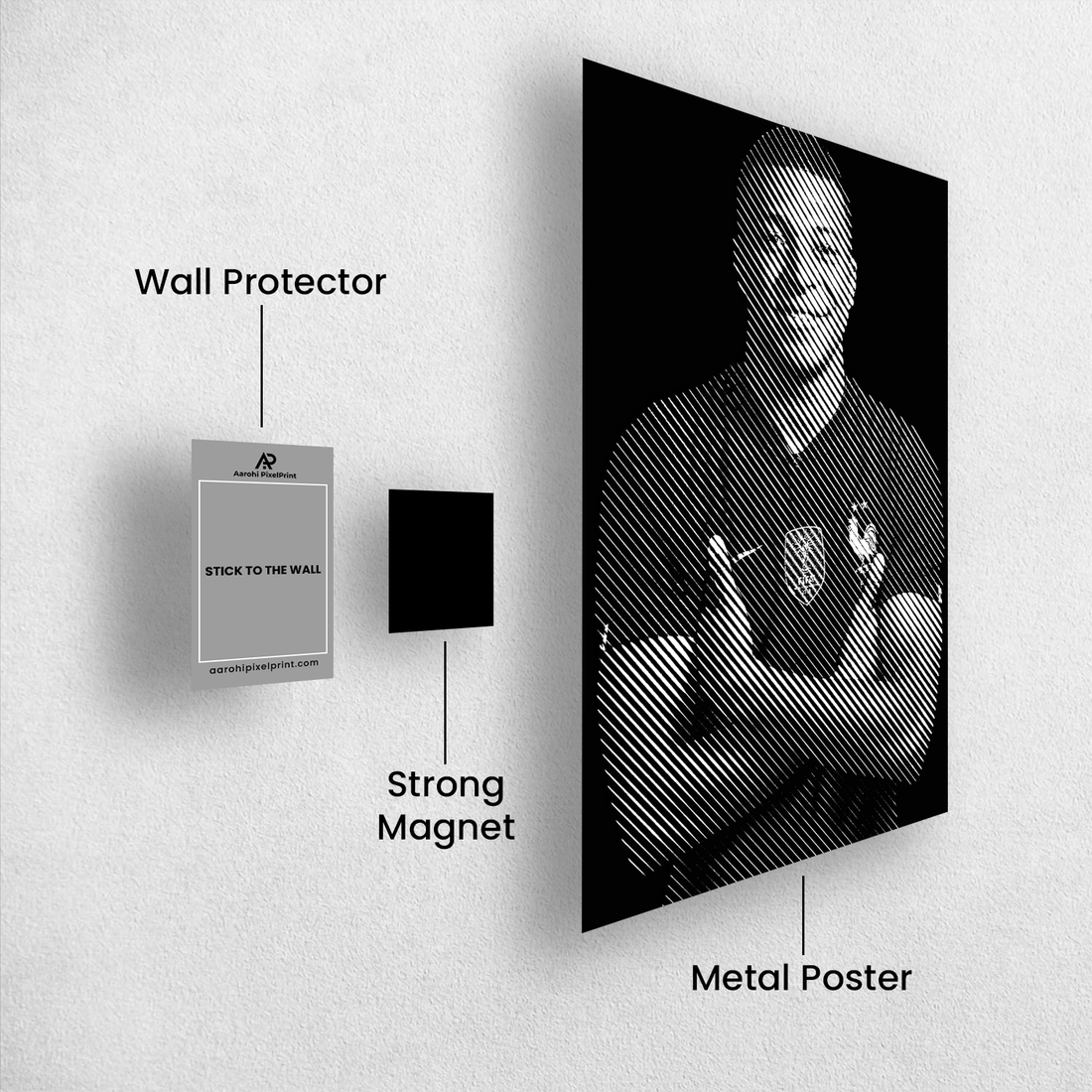 Kylian Mbappé Line Art Poster – Black & White Halftone Elegance