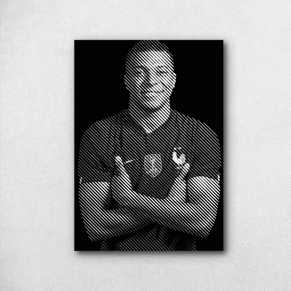 Kylian Mbappé Line Art Poster – Black & White Halftone Elegance