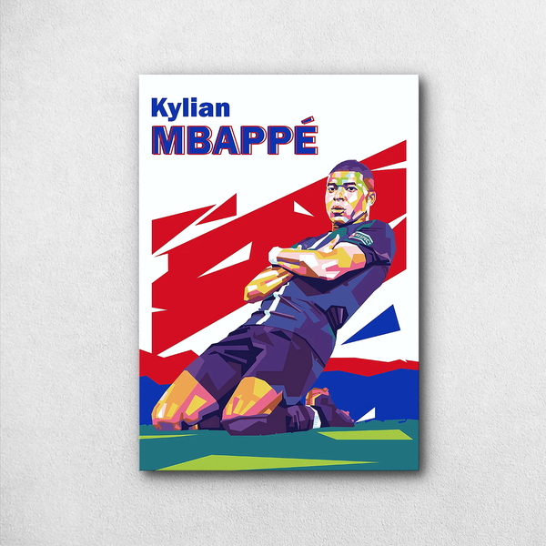 Kylian Mbappé WPAP Poster – Iconic Celebration Slide in French Colors - Poster by Aarohi PixelPrint