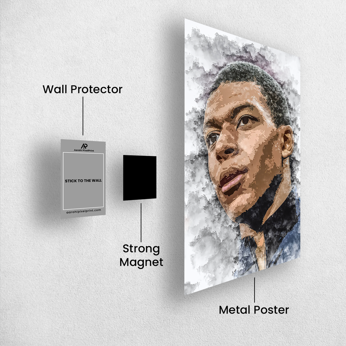 Kylian Mbappé Watercolor Poster – Intense Portrait Wall Art for Football Fans