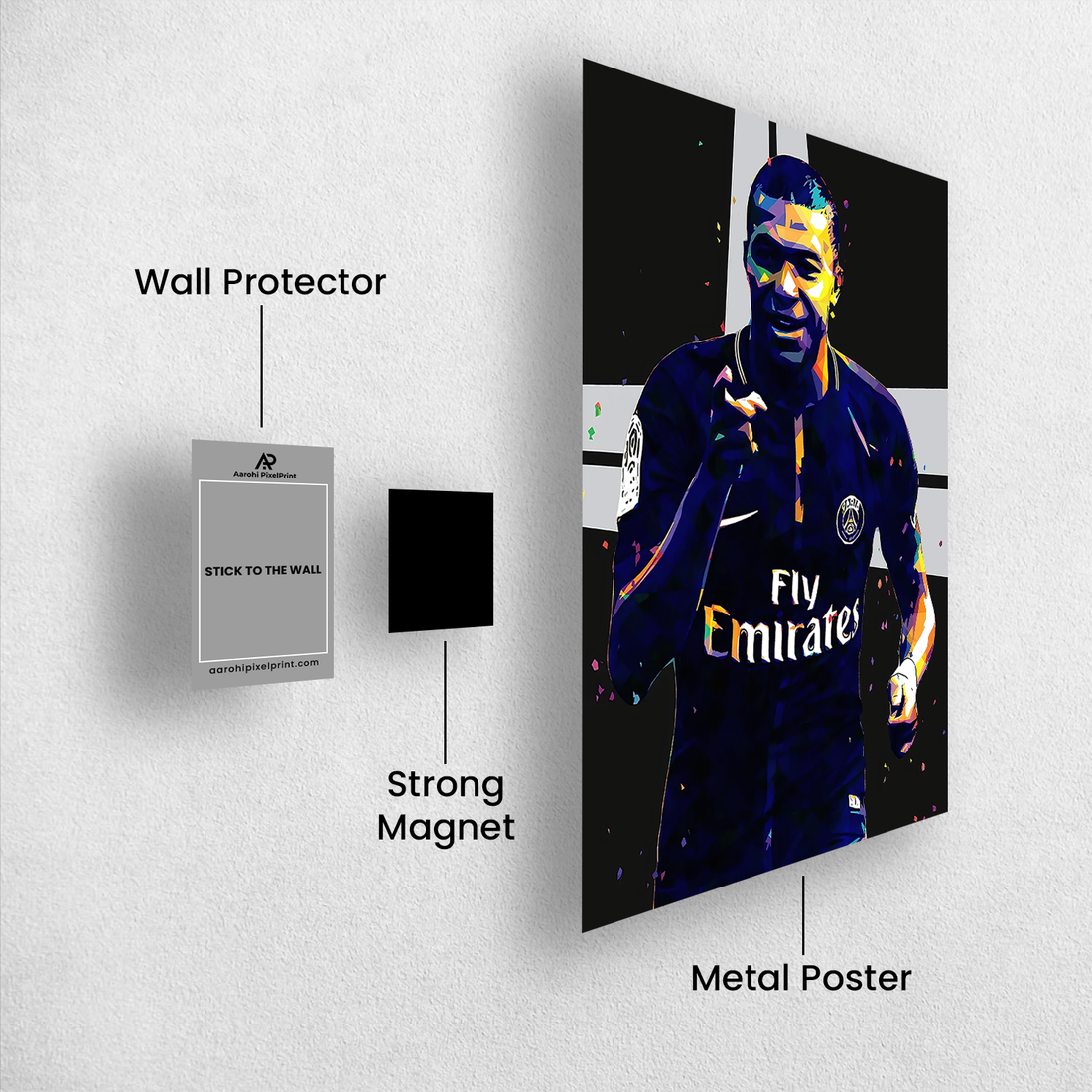 Kylian Mbappé PSG Poster – Polygon Style Digital Art with Fly Emirates Jersey