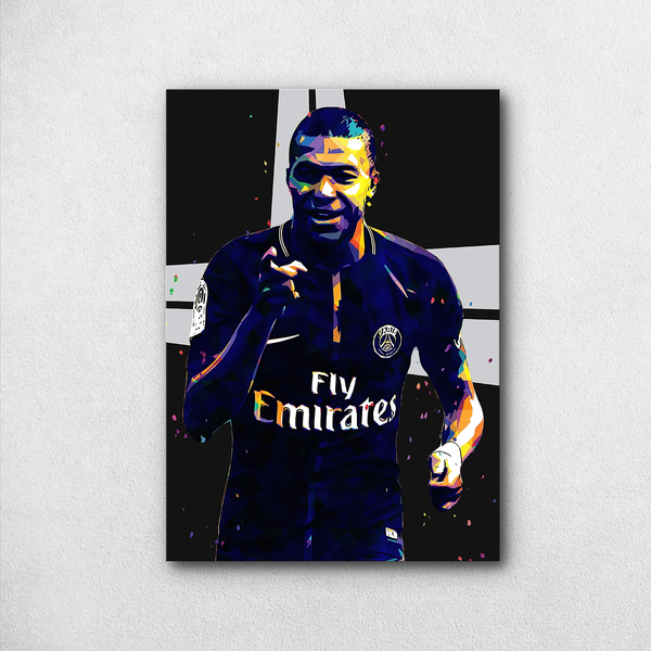 Kylian Mbappé PSG Poster – Polygon Style Digital Art with Fly Emirates Jersey