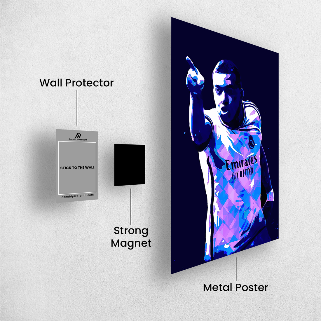 Kylian Mbappé Real Madrid Celebration Poster – Blue Polygon Style Print