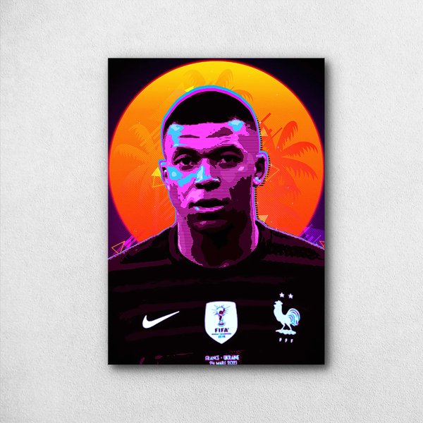 Kylian Mbappé France Retro Poster – Vaporwave Neon Art | FIFA Edition - Poster by Aarohi PixelPrint