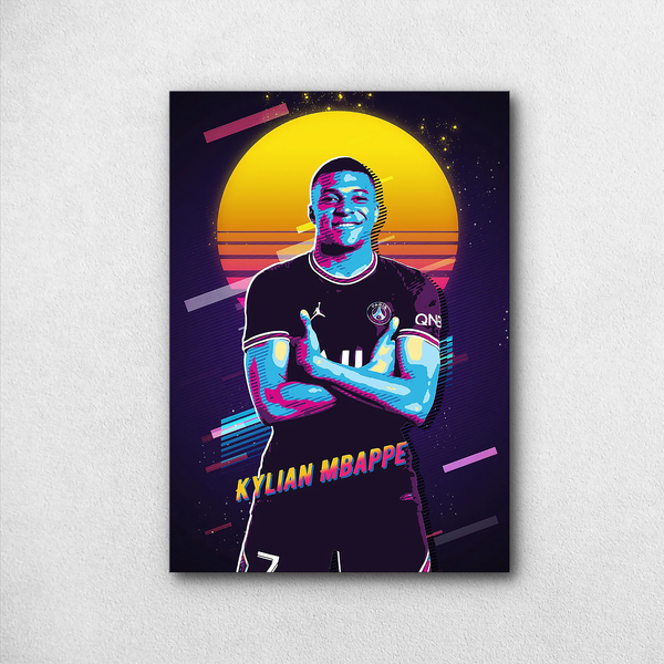Kylian Mbappe Retro Poster PSG No. 7 | Synthwave Neon Art Poster - Poster by Aarohi PixelPrint