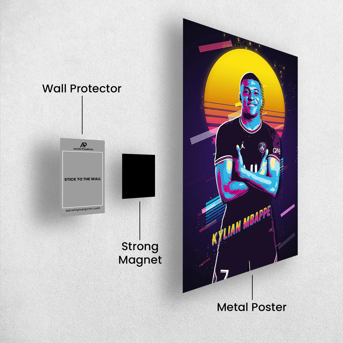 Kylian Mbappe Retro Poster PSG No. 7 | Synthwave Neon Art Poster