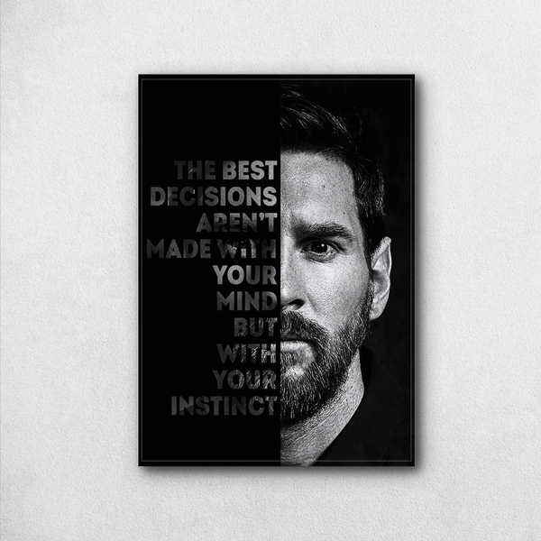 Lionel Messi Motivational Poster – Instinct Over Mindset | Black & White Poster - Poster by Aarohi PixelPrint