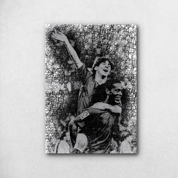 Lionel Messi & Ronaldinho Nostalgic Poster FC Barcelona Legends | Classic Poster - Poster by Aarohi PixelPrint