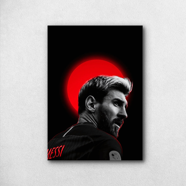 Lionel Messi Red Sun Poster – Dark Aesthetic Art | Premium Poster - Poster by Aarohi PixelPrint