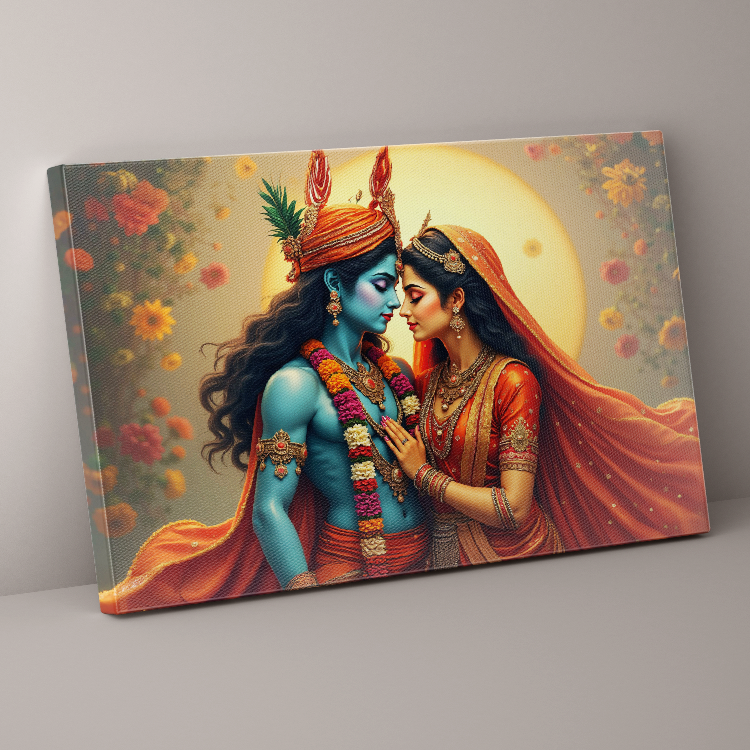 🌞 Radha Krishna Eternal Love Canvas Painting – The Divine Glow of Sacred Togetherness