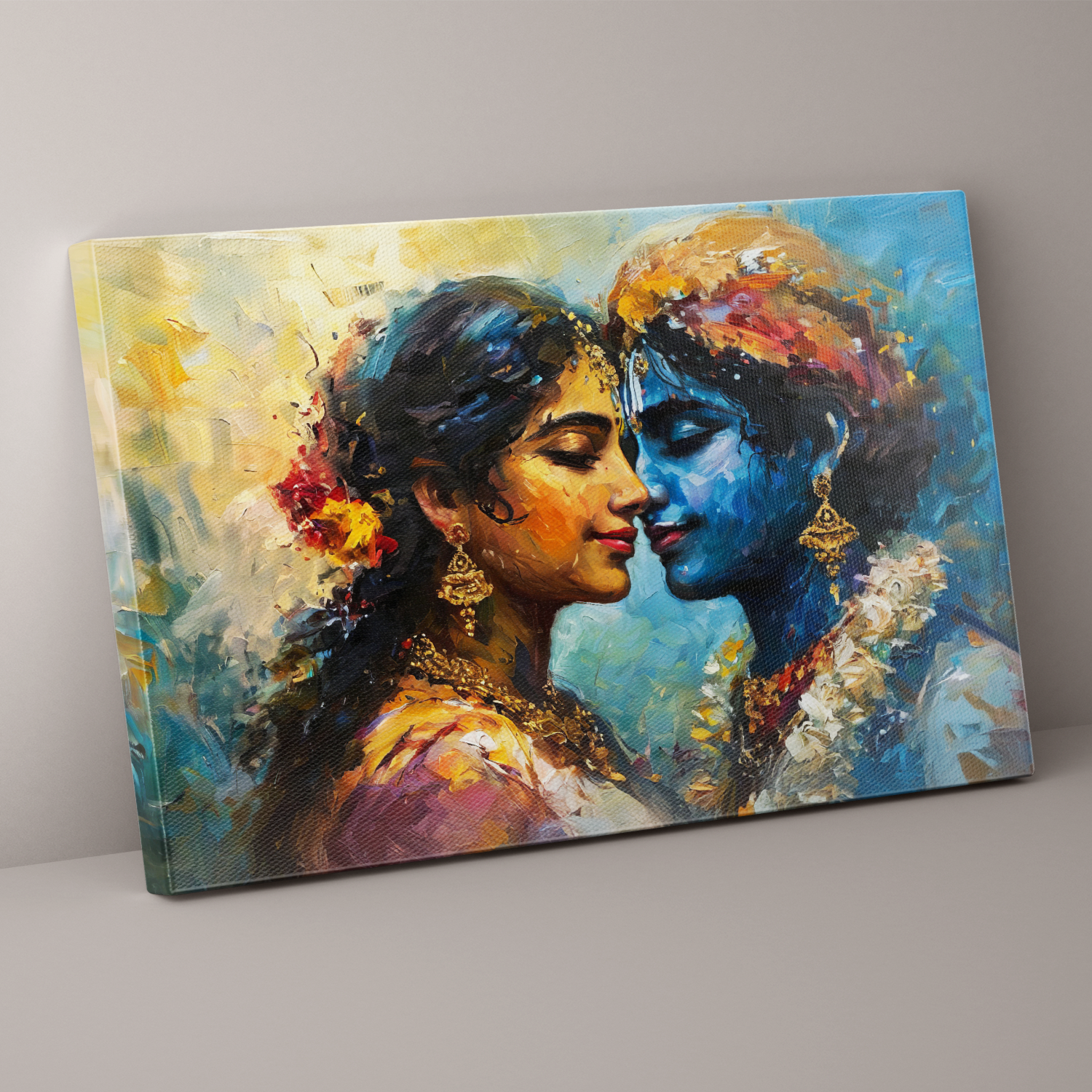 Radha Krishna Textured Canvas Painting – Divine Love in Colors and Brushstrokes