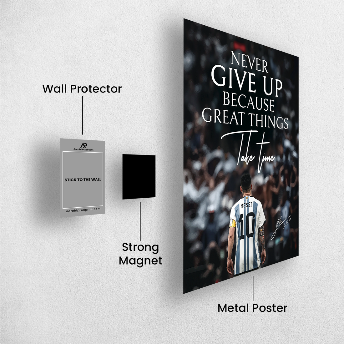 Messi Inspirational Poster – “Great Things Take Time” Motivation Wall Poster