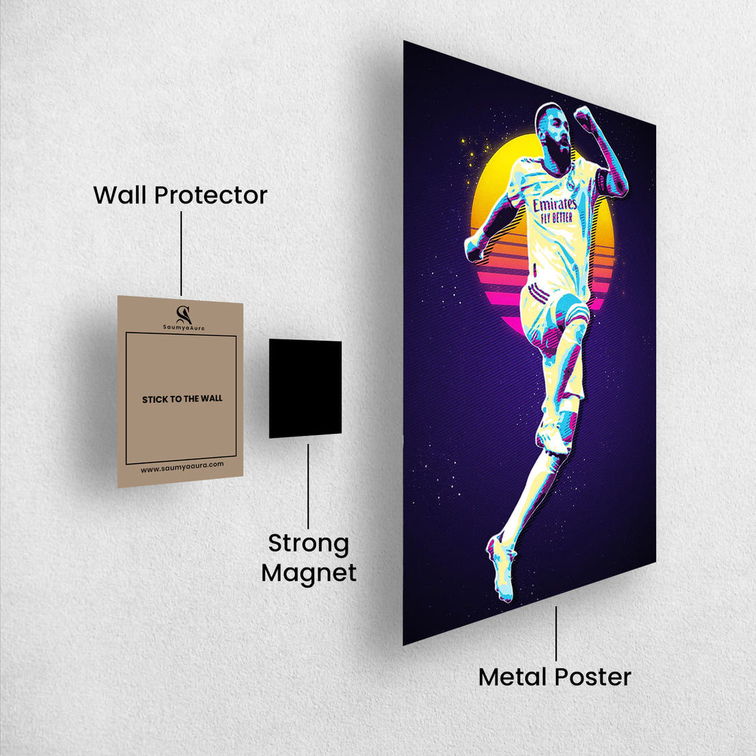 Karim Benzema – Galactic Finisher | Retro Neon Poster - Poster by Aarohi PixelPrint