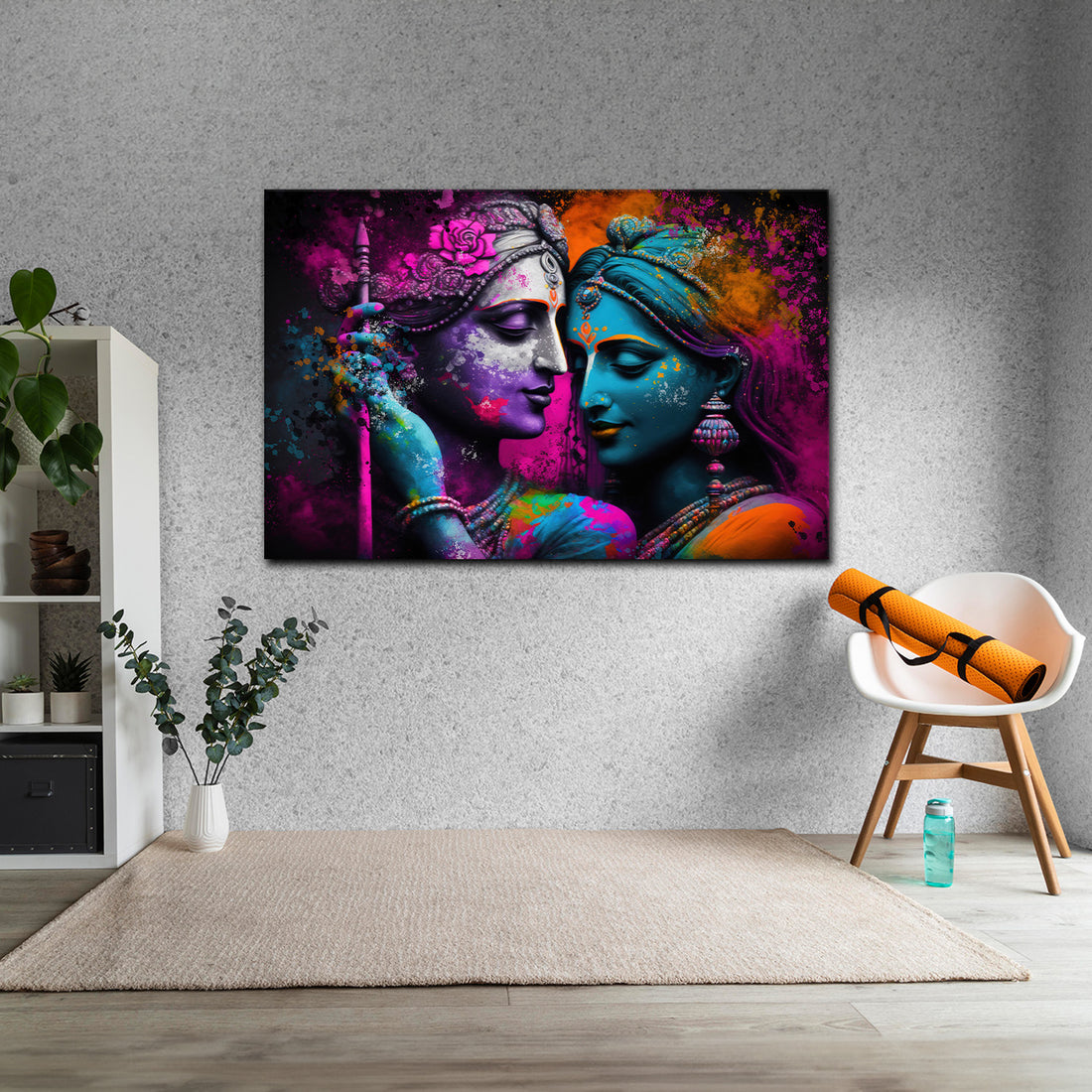 Radha Krishna Abstract Canvas Painting – The Divine Symphony of Color and Emotion