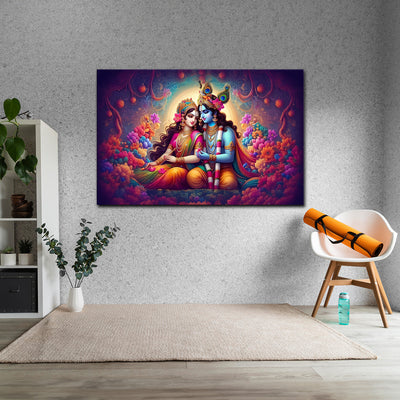 Radha Krishna Divine Love Canvas Painting – A Symphony of Color, Light & Devotion