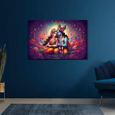 Radha Krishna Divine Love Canvas Painting – A Symphony of Color, Light & Devotion