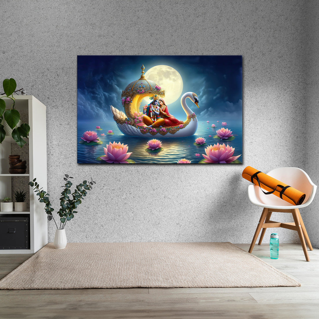 Radha Krishna Painting — Floating in Moonlight Canvas Painting | Aarohi PixelPrint