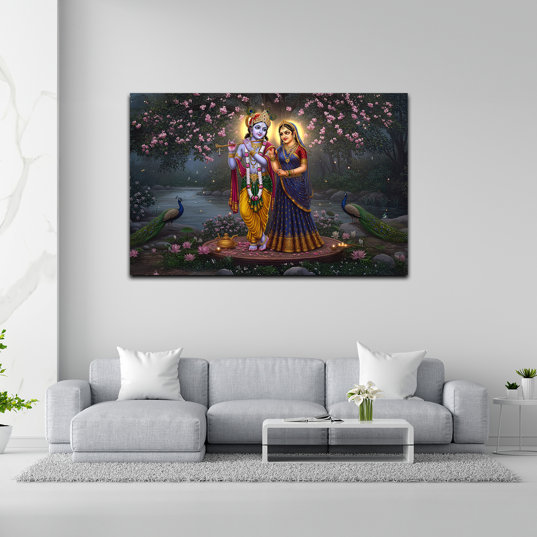🌸 Radha Krishna Vrindavan Melody Canvas Painting – The Symphony of Eternal Love