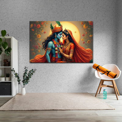 🌞 Radha Krishna Eternal Love Canvas Painting – The Divine Glow of Sacred Togetherness