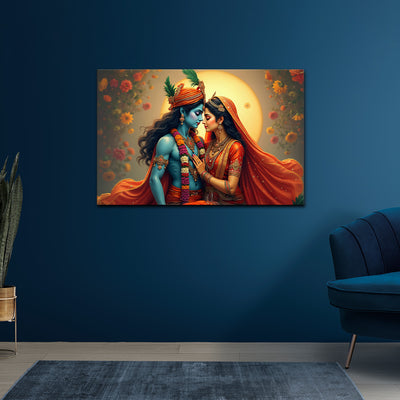 🌞 Radha Krishna Eternal Love Canvas Painting – The Divine Glow of Sacred Togetherness