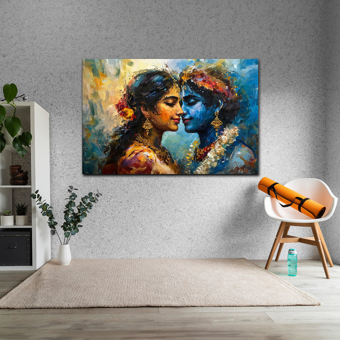 Radha Krishna Textured Canvas Painting – Divine Love in Colors and Brushstrokes