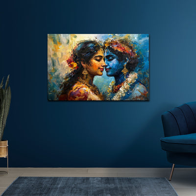 Radha Krishna Textured Canvas Painting – Divine Love in Colors and Brushstrokes