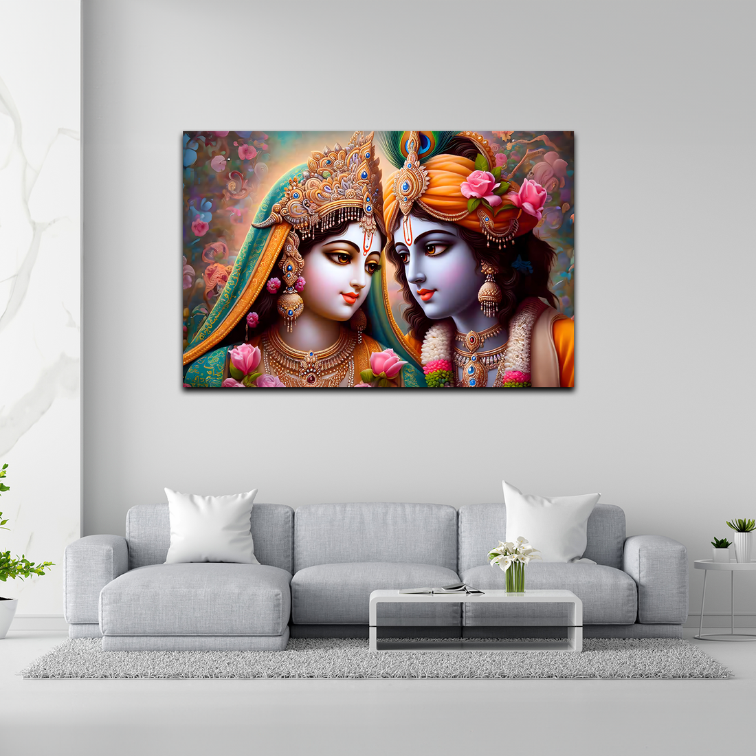 The Divine Gaze of Infinite Devotion Radha Krishna Canvas Painting