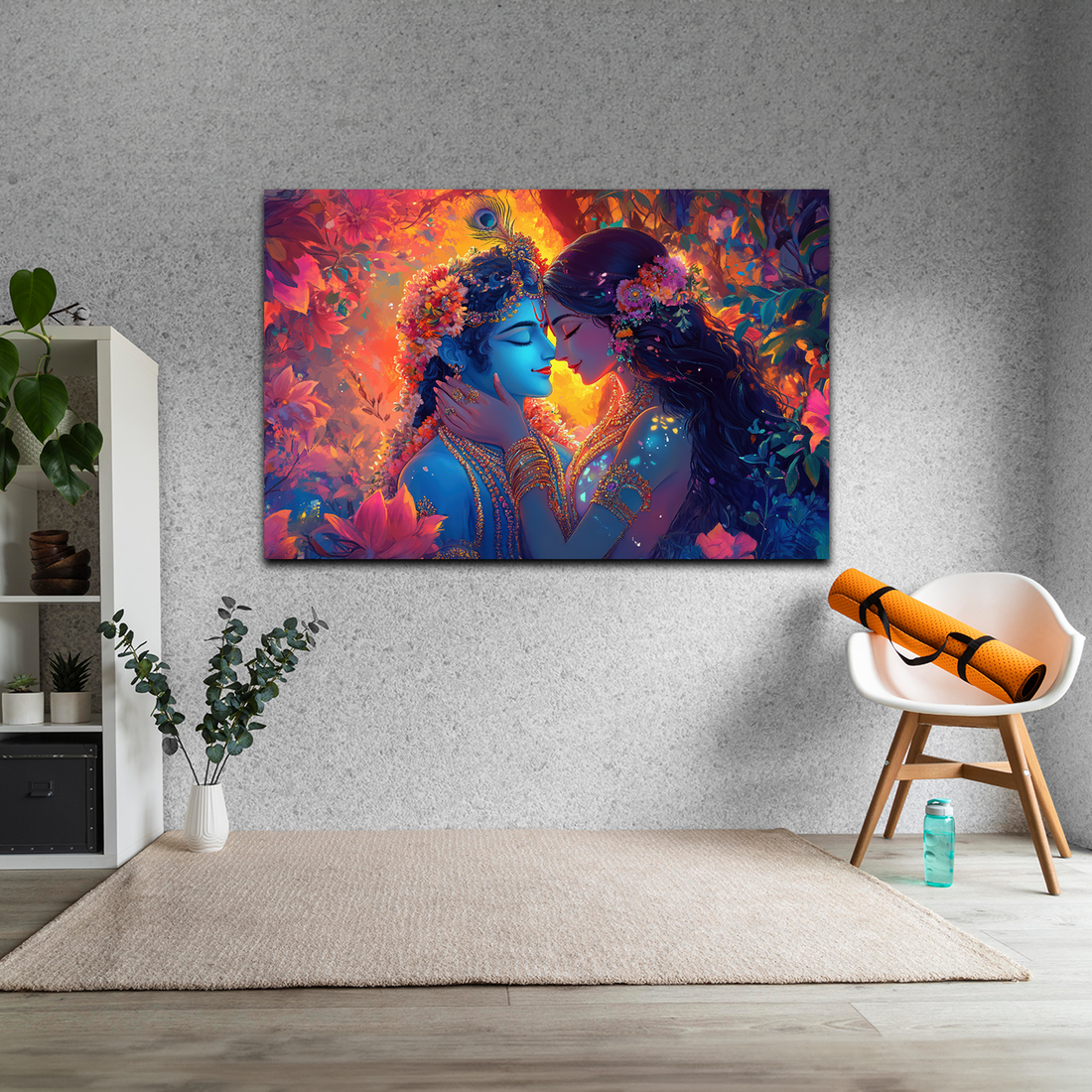 🌺 Radha Krishna Eternal Glow Canvas Painting – The Light of Love in Bloom