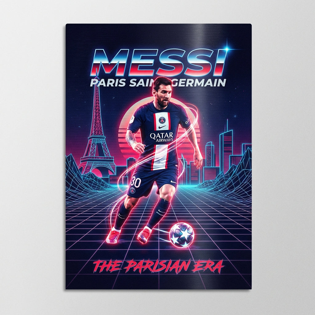 Messi Synthwave Poster - Navy, Red & White Edition