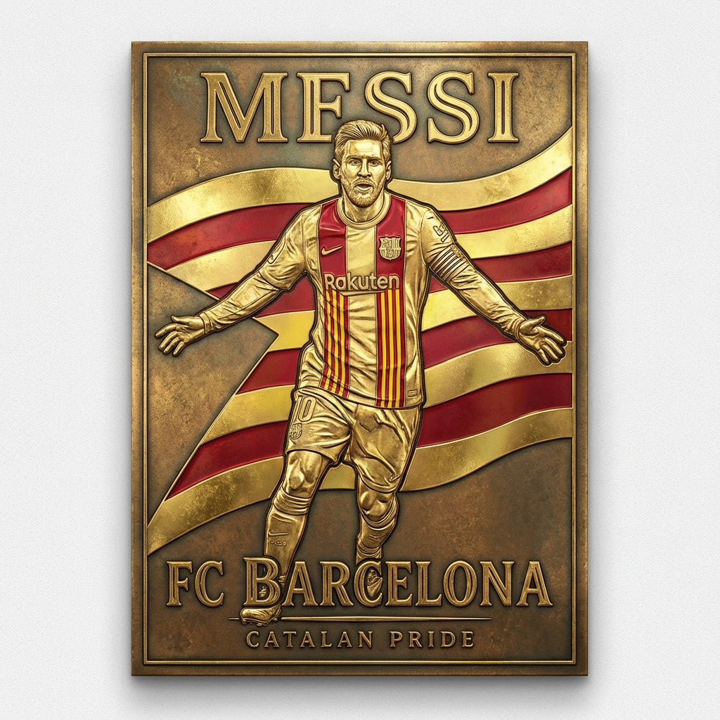 Messi Gold Foil Poster - Senyera (Yellow & Red) Edition