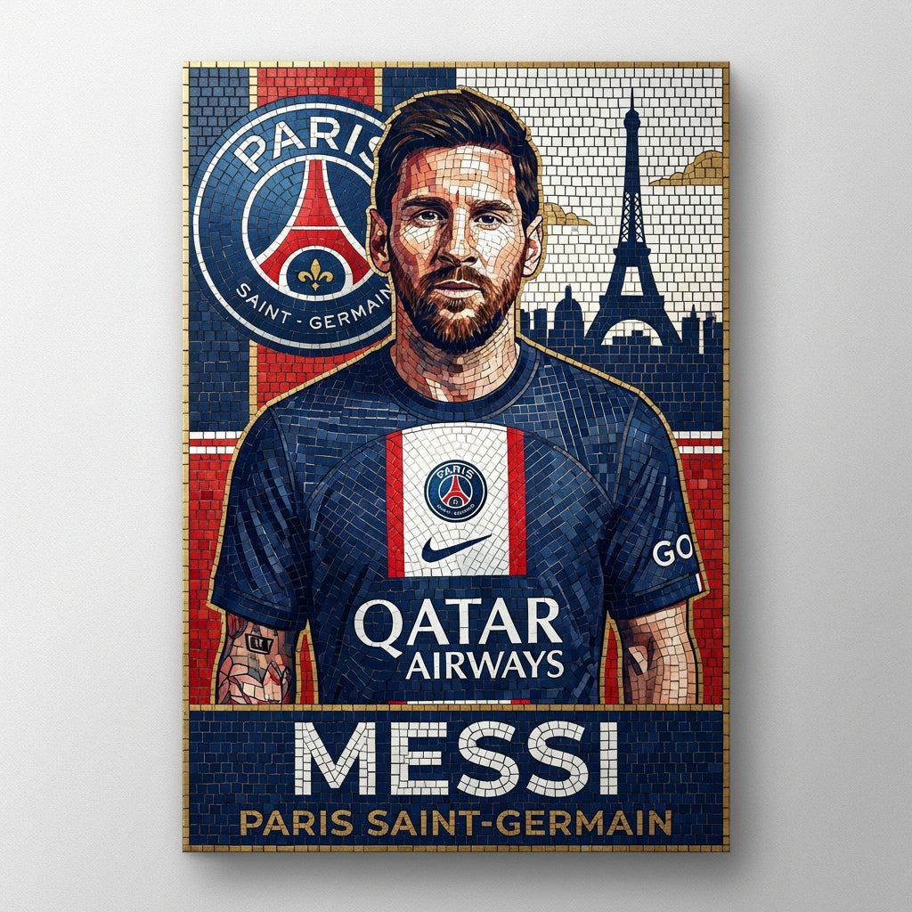Messi Mosaic Poster - Navy, Red & White Edition | Premium Metal & Acrylic Wall Art