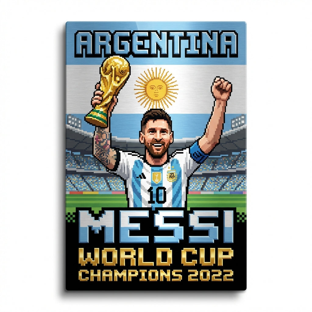 Messi 8-Bit Poster - Sky Blue & White (Albiceleste) Edition